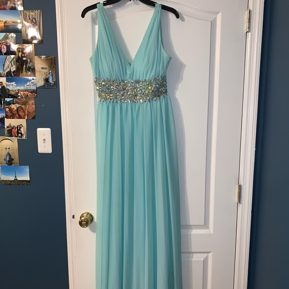 Long Light Blue Gown with Gems
